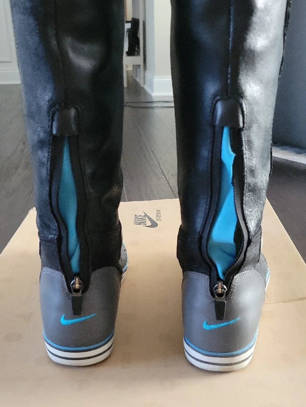 Nike Black Over-the-Knee Athletic Boot with Blue Trim
